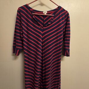 Hatley Navy and Red Cotton Striped Midi Dress. NWOT. Medium.